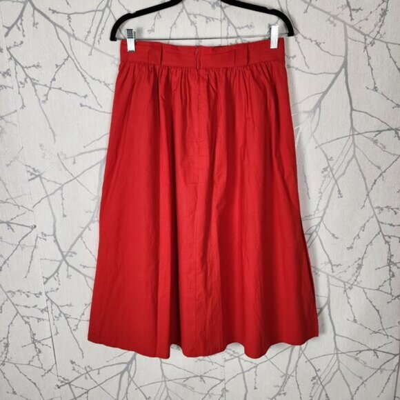Steilmann VTG Red Pleated 100% Cotton Flowy Side Slit Midi Skirt - Picture 3 of 7